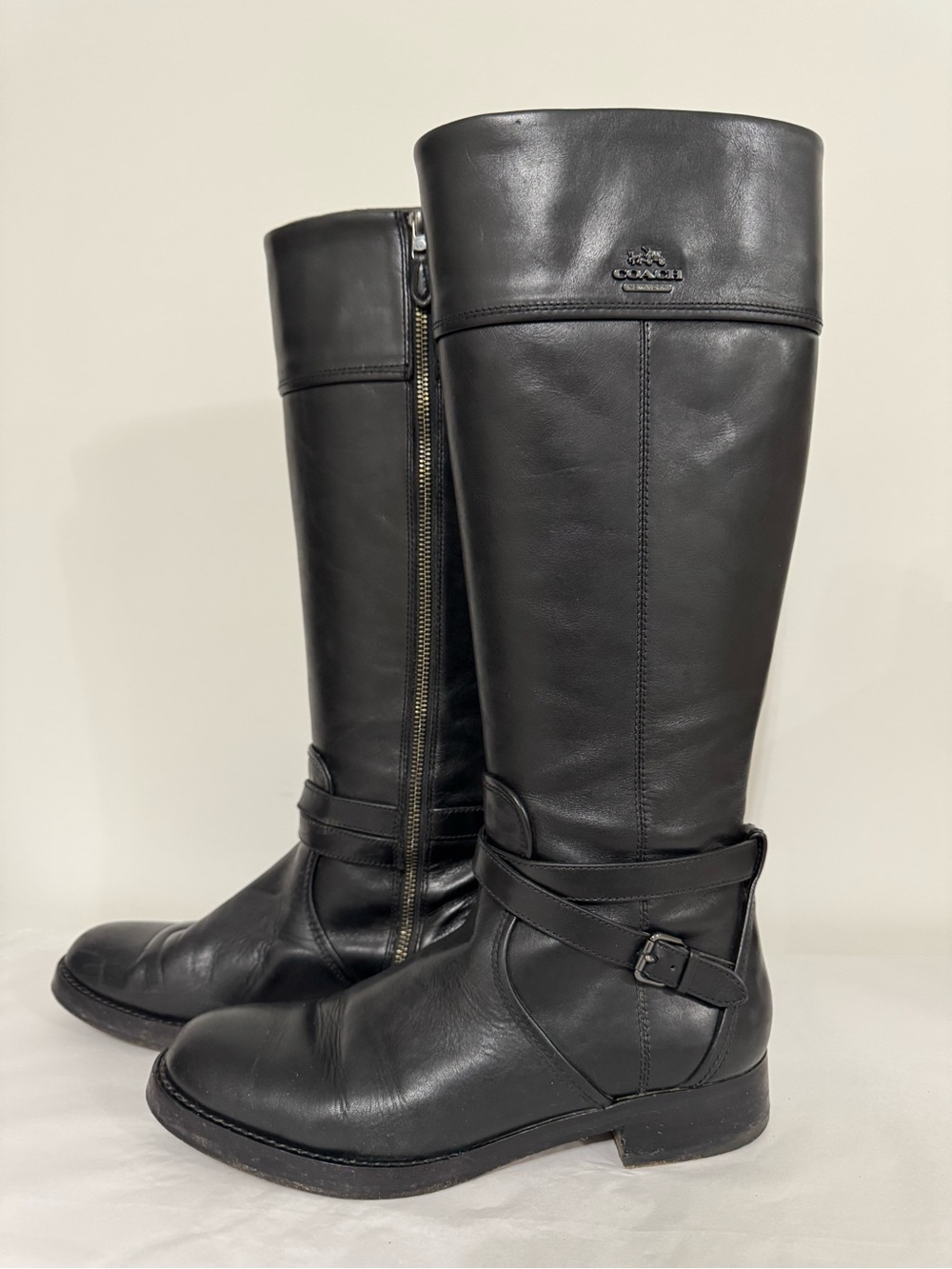 Coach ELM Black Leather Tall Riding Boots SZ 9 - Picture 2 of 13